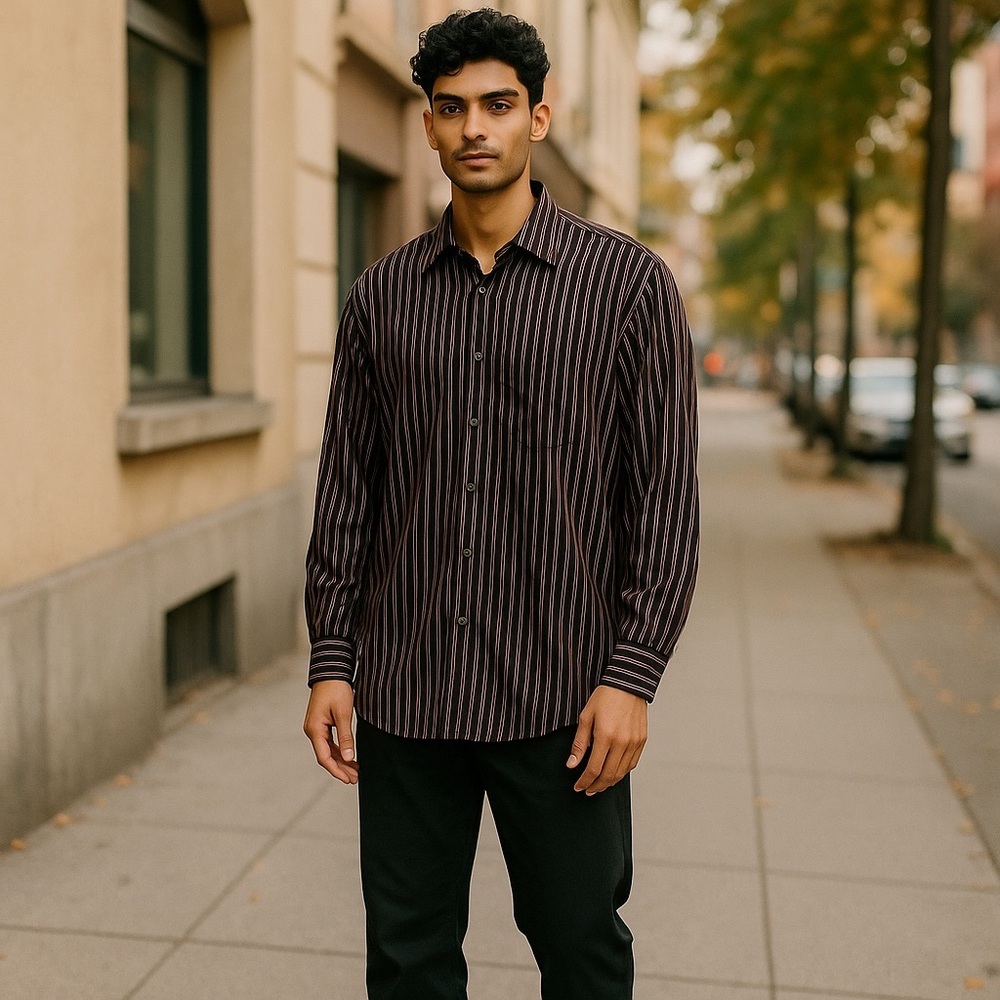SynRgy Cotton Striped Long Sleeve Button Down Collared Shirt